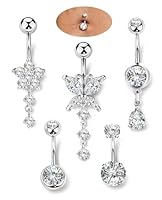 ORAZIO 5 Stück Bauchnabelpiercing Chirurgenstahl Silber Damen Schmetterling Flowers Zirkon 10MM Bauchnabelpiercing Set Piercing Bauchnabel Damen
