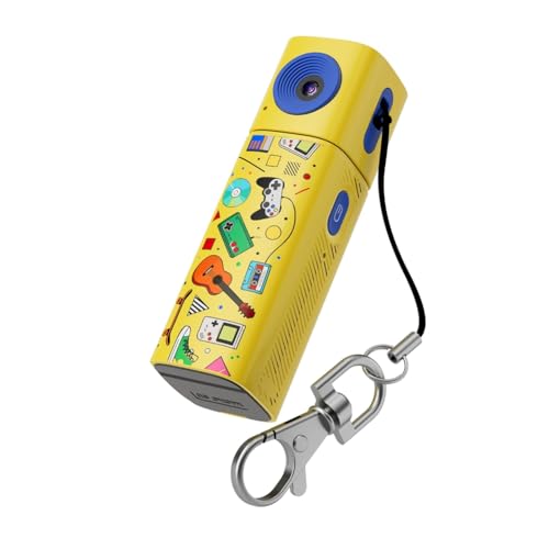 Yoeruers Caméra Porte-Clés 2K, Mini Caméra d'action Numérique, Enregistreur Vidéo Rétro, Caméscope de Poche Portable, Petite Caméra Jaune