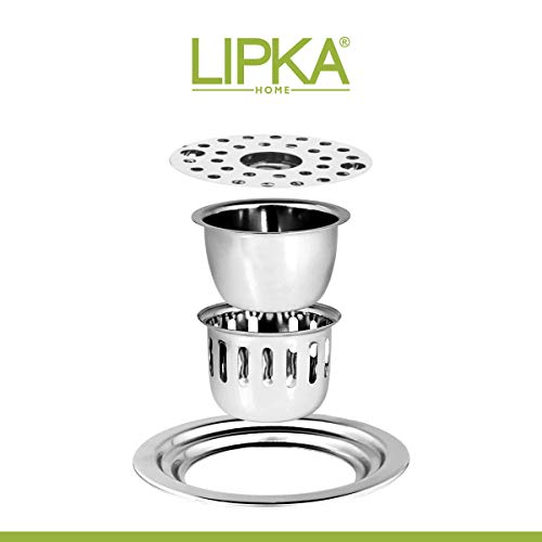 Image of LIPKA Round Floor Drain |304-Grade Stainless Steel |5 Inches| with Cockroach Trap /Jali, Lock & Hole|