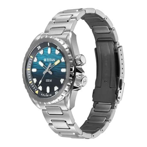 Image of Titan Zero Hour Diver's 200m Analog with Blue Dial Silver Stainless Steel Strap Watch for Men - 10068KM01