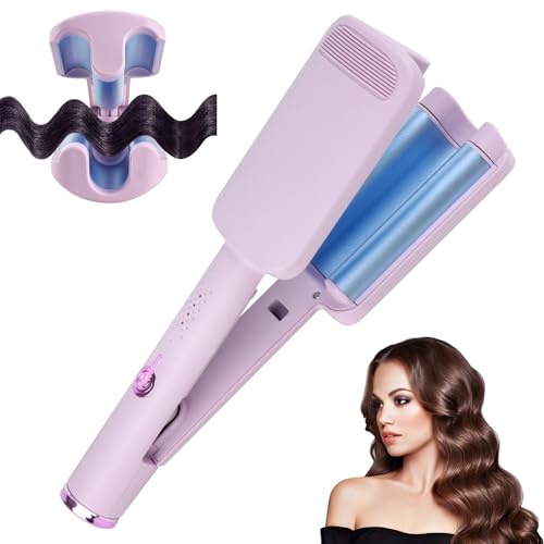 SKIKHN Rizador de Pelo,32mm Rizador Pelo Ondas,Ondulador de Pelos Iónico con 4 Ajustes de Temperatura,Tenacillas Pelos Ondas,Rizadors Francés,Moldeador de Onda para Principiantes Morado