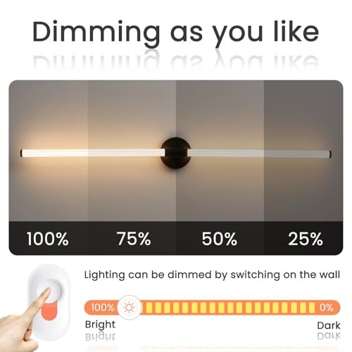 Gednbo Dimmable LED Bathroom Vanity Lights Hardwired 360° Full Lighting Bathroom Light Fixtures Over Mirror Vanity Light Bar Modern Wall Sconce Warm Light for Bedroom Living Room - Black, 47 inch by Gednbo - Image 3