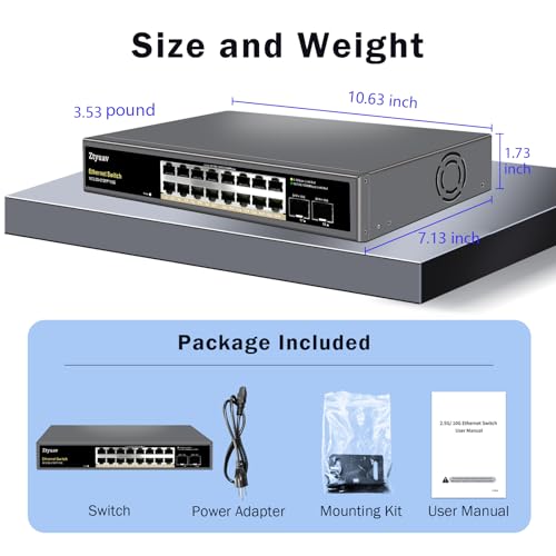 Image of 16 Port Unmanaged 2.5G Ethernet Switch with 16 x 2.5G RJ-45 Ports, 2 x 10G SFP+ Ports, Ports Speed Auto-Negotiation-100 /1000 /2500Mbps, One-Key VLAN, Fanless Metal Design, Plug & Play