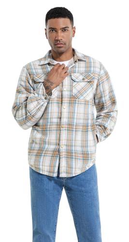 Image of Men's Sherpa Cotton Flannel Shirt Jacket Plaid Button Coat Pocket