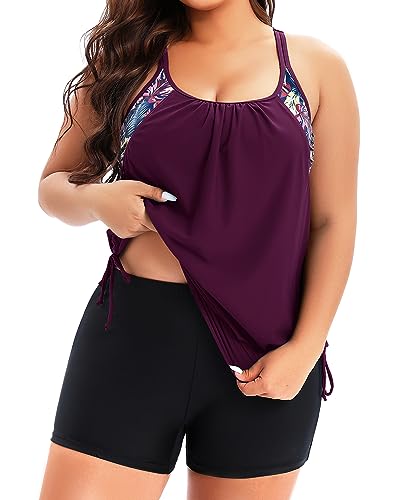 Image of Holipick Plus Size Tankini Swimsuits for Women Two Piece Tummy Control Bathing Suit Blouson Tankini Top with Shorts