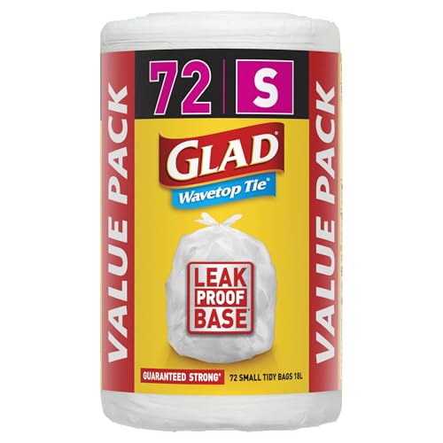 Glad Wavetop Tie Kitchen Tidy Bags, 72 Small Garbage Bags, Small Size Fits 18L Bin, 72 Count