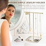 modern T-shaped jewelry rack, jewelry tower, gold metal, square ceramic base decoration display tower, necklace, bracelet, ring storage rack (1-layer ceramic disc) - Image 2