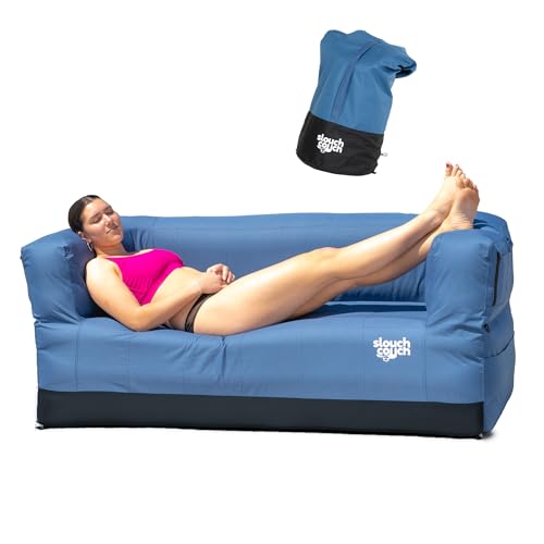 Slouch Couch | Air Sofa with Built-in Pump Hidden Cup Holders Storage Pockets | Durable Blow Up Couch with High-Performance Fabric for Camping Beach Home & Outdoors (Daydream)