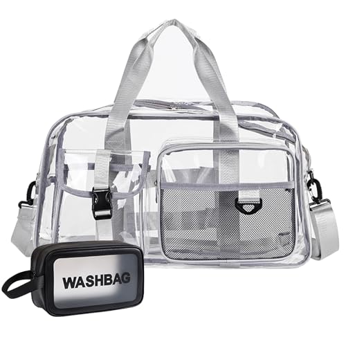 Clear Gym Bag for Women, Travel Duffle Bag Carry On Weekender Bag with Shoe Compartment