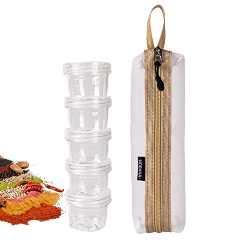 5-teiliges Camping-Gewürzglas-Set – Joyeee Salz- und Pfefferstreuer mit weißer tragbarer Reise-Aufbewahrungstasche, spleißbarer Gewürz-Organizer-Behälter-Spender für Grill-Picknick im Freien