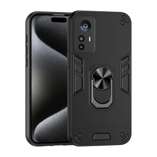 Compatible with Xiaomi 12T Phone Case Series Rugged, Shockproof Protective Cover with Built-in Metal Ring Stand, Compatible with Magnetic Car Mount- Black
