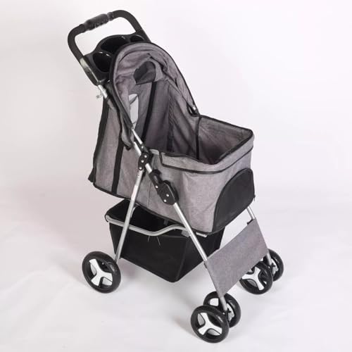 Carrinho de Transporte Pet Cinza Dobrável Passeio Animal de Estimação Cães e Gatos