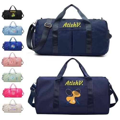 Personalized Duffle Bag with Embroidery Name/Color Print logo, Gym Bag Weekend Getaway for Women Men, Duffel Bag for Sports, Waterproof Dufflebag with Shoe and Wet Clothes Compartments-Dark Blue
