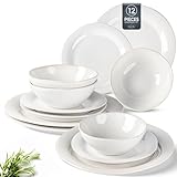 AmorArc Ceramic Dinnerware Sets, Handmade Stoneware Reactive Glaze Plates and Bowls Set, Scratch Resistant | Dishwasher & Microwave Safe Dishes Set, Service for 4 (12pc)