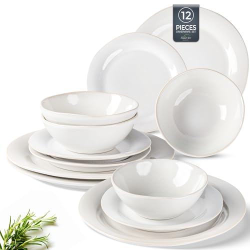 Image of AmorArc Ceramic Dinnerware Sets, Handmade Stoneware Reactive Glaze Plates and Bowls Set, Scratch Resistant | Dishwasher & Microwave Safe Dishes Set, Service for 4 (12pc)