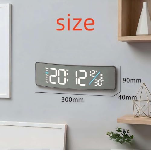 Image of 12 inch Multifunctional Curved Digital LED Wall Clock with RGB Ambient Backlight /Dual Alarms /Countdown Timer Grey Fabric Texture (12 inch Curved Gray)
