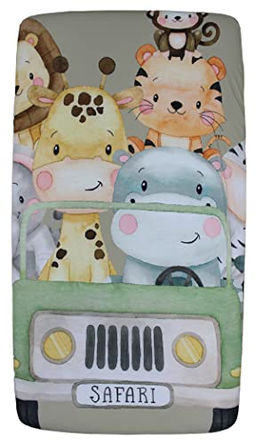 Image of Dear Baby Gear Deluxe Baby Crib Sheet - Cotton Polyester Infant Sheets - Soft Machine-Washable Crib Mattress Cover - Newborn Nursery Bedsheet - Safari Party on Adventure Print, 52x28x10