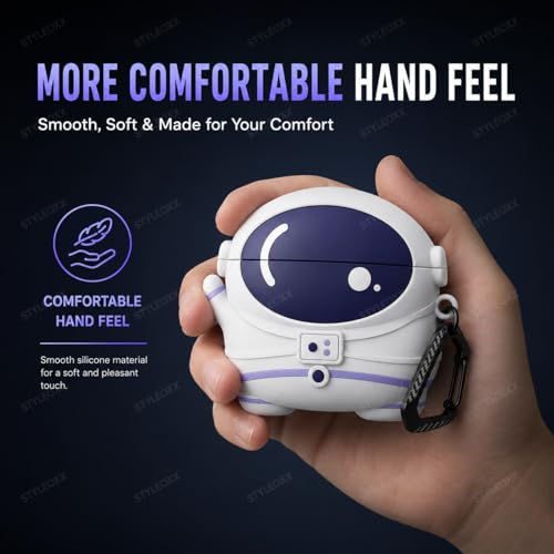 Image of Anvique Silicone Case Cover for Oneplus Nord Buds 4 Pro, Scratch Resistance, Shock Absorption, with Premium Carabiner (Astronout Cartoon)