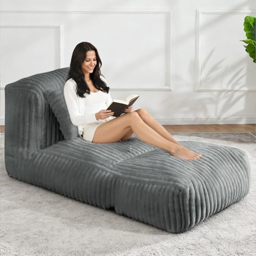 Big Bean Bag Lounger Sofa with Pillow, Gray