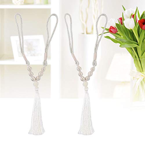 Cortina de amarrar com franja decorativa para cortina de amarrar e amarrar da Lioobo, Branco, 1 Pair