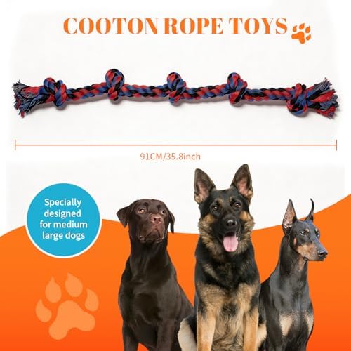 Dog Rope Toys for Tough Aggressive Chewers Large Medium Dogs Heavy Duty 5 Knots Indestructible 35.8inch Tug of War Dog Pull Rope Teeth Cleaning