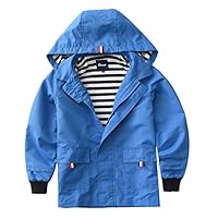 Hiheart Boys Waterproof Rain Jackets Lightweight Hooded Cotton Lined Raincoats Blue 4-5