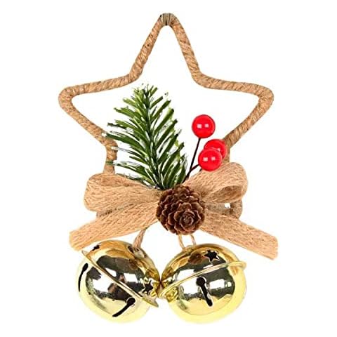 Christmas Jingle Bells Ornaments,2022 Xmas Pentagram Bow Bell Pendant Christmas Tree Decoration for Wreath,Window,Car Backpack Pendant Gift Anniversary Collectible Keepsake (Gold) Cover