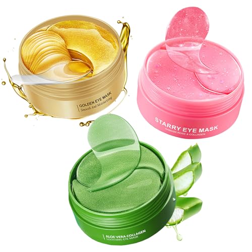 XMXueMei Avocado Golden Under-Eye Mask Skincare 60-Pair Set, Moisturizing, Non-Greasy Patches for Women and Men, Travel-Size, Long-Lasting, Refreshing Eye Care Gel Pads Gift Set 4PCS