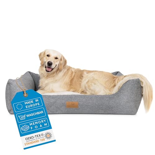 Freudentier Orthopädisches Hundebett mit edler Steppung - Waschbar - Made in EU & Oeko-TEX Zertifiziert - Hundekorb für kleine Hunde, mittelgroße Hunde & Grosse Hunde (L), Grau