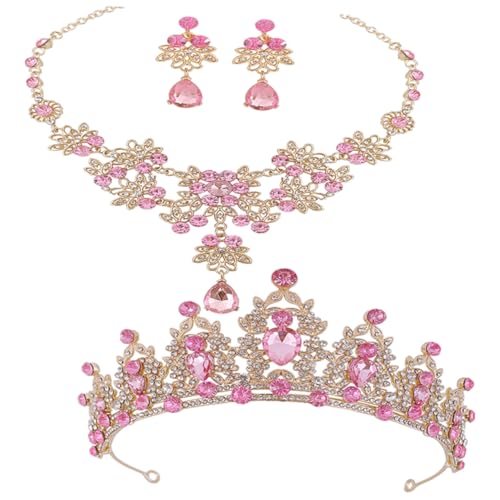 Conjunto de joyería nupcial con tiara de cristales facetados y acabado refinado