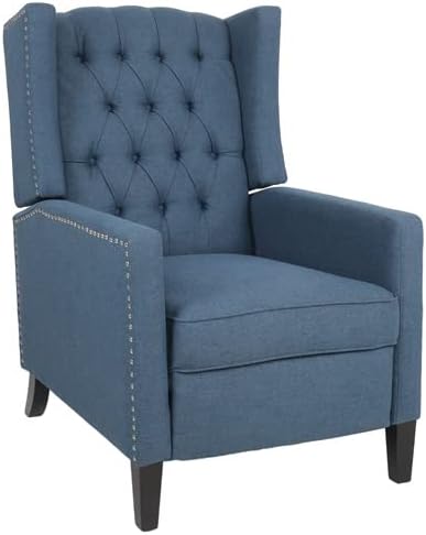 Miniatura 30 de Silla reclinable con brazos, moderna con botones copetudos, respaldo manual, con ribete de cabeza de clavo y patas de madera, silla tapizada para