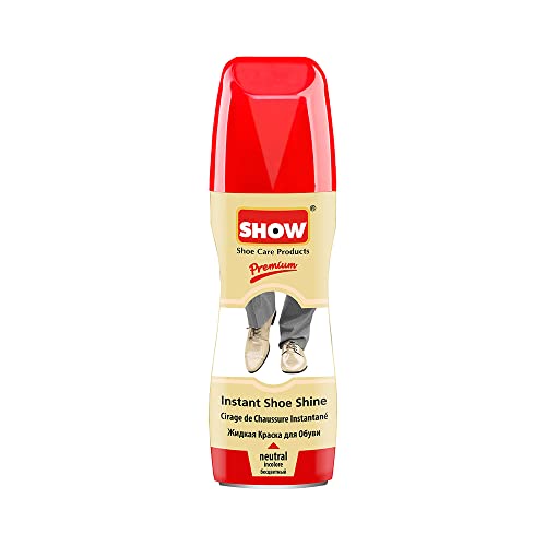SHOW Neutral Instant Leather Shoe Shine Liquid for Shoe Boots Bags- Unisex 1 unit 75ml Bottle with Sponge for Instant Colour Nourish and Condition