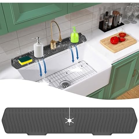 30in Kitchen Sink Splash Guard Mat, Silicone Faucet Mat Handle Drip Catcher Tray Behind Faucet, Drying Mat For Kitchen Counter Bathroom, Silicone Faucet Splash Guard Cover