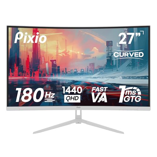 Image of Pixio PXC278WAVE White 27 inch 180Hz Refresh Rate QHD 1440p Resolution 1650R Curve Fast VA Panel 1ms GTG Response Time HDR Curved Gaming Monitor and PS1S Wave White Single Monitor Arm