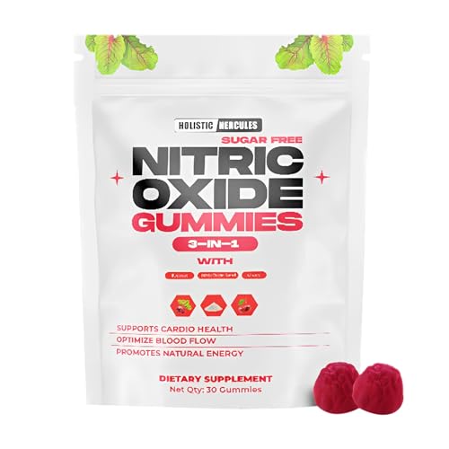 Holistic Hercules Nitric Oxide Gummies - Nitric Oxide Supplements for Men - Sugar-Free Beet Root & Cherry Chews for Energy & Circulation - Supports Heart Health & Blood Flow - Vegan, Non-GMO, 30 Count