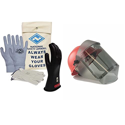 National Safety Apparel Class 0 Black Rubber Voltage Insulating Glove Premium Kit & Tcg12 Series Arc Flash Face Shield And Hard Cap #TOP12