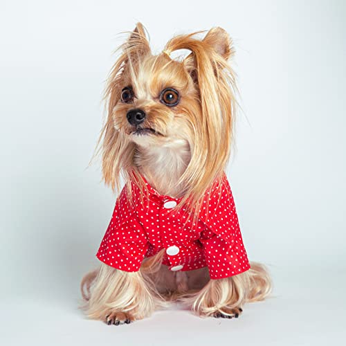 Hooddeal Dog Shirts Polka Dot Soft Cotton Casual Pet Clothes Christmas Snaps Puppy T-Shirts Breathable Doggie Cat Wedding Outfits (M, Red) #TOP3