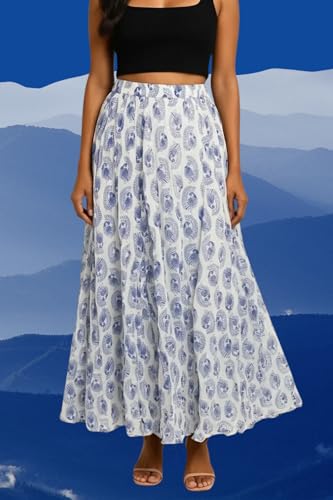 Image of Premium Long Skirt | Stylish Long Crushed Cotton & Unique Prints | Floor Length Skirt for Women | Elastic Waist Premium Maxi Skirt - Comfortable Casual Wear