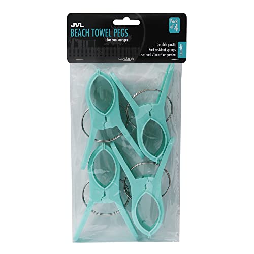 JVL Large Clamp Clip Beach Towel Pegs, Pack of 4, Aqua,One Size,19-273AQ, Multicolor