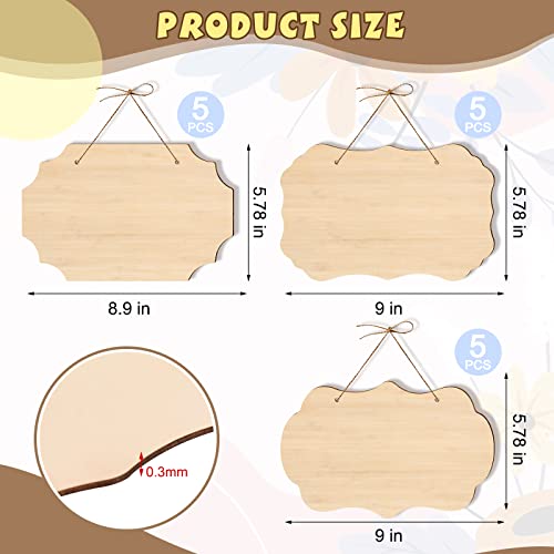 15Pcs Unfinished Hanging Wood Sign, Rectangle Blank Wooden Hanging Wooden Slices For Diy, Wood Plaque Wooden Slices Banners With Ropes For Painting Diy Home Crafts Supplies Pyrography #TOP1