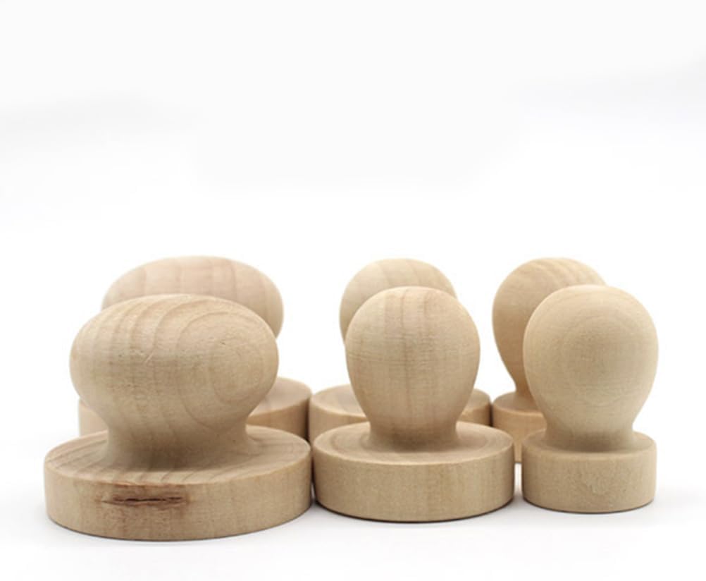 Healifty 9-Piece Wooden Stamp Handles Set 1.96 Inch Round Solid Wood DIY Stamps for Scrapbooking Cards Invitations Personalizing Crafts