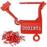 QWORK Tamper Evident Plastic Security Seals with Serial Numbers,100 Pcs Red Self-Locking Disposable Padlock Tags for Luggage, Transportation, Medical & Logistics, Waterproof Numbered Zip Tie Locks