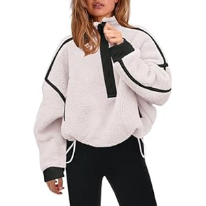 Panadila Women’s Sherpa Fleece Sweatshirt with Half Zip, Soft, Oversized with Pockets, Warm, Furry