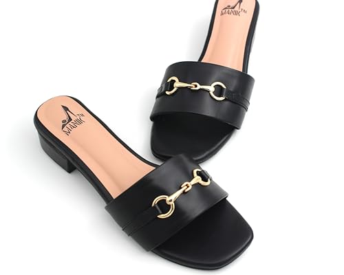 Image of MANIK Women's Fashion Block Heel Sandal | Faux Leather, Comfortable & Stylish Heels Sandals| Ideal for Office, Casual, Party & Formal Occasions 1.5 inches heel