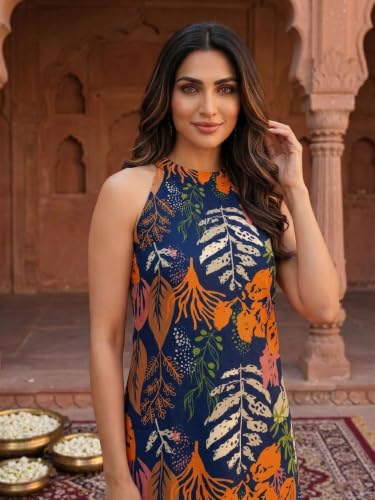Image of OOMPH! Women's Hulter Neck Kurta & Bottom Set | Straight Kurta Outfits | Ethnic Set | Kurti Set for Woman