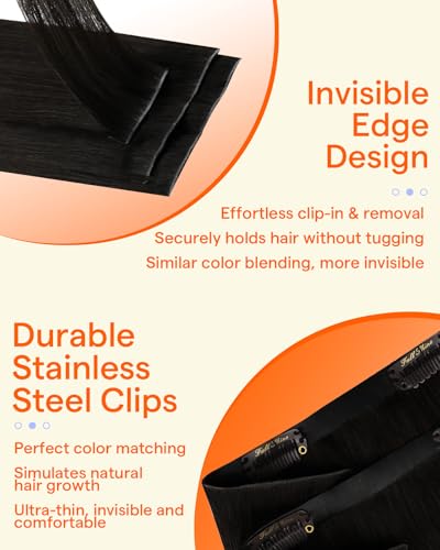 Image of Full Shine Invisi Edge Clip in Human Hair Extensions, Black 16 Inch 120g