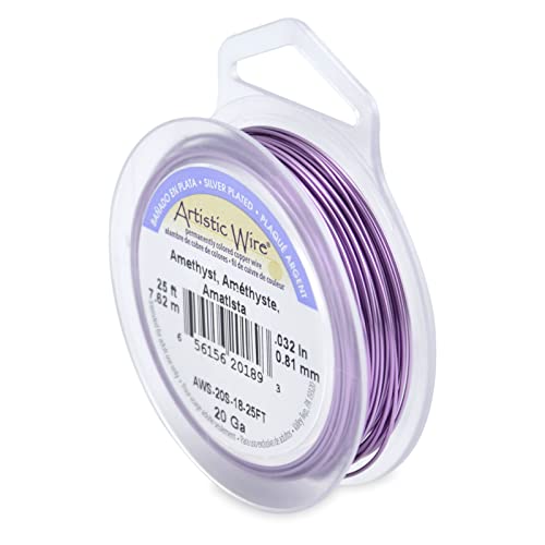 Artistic Wire, 20 Gauge / .81 Mm Silver Plated Tarnish Resistant Colored Copper Craft Wire, Amethyst, 25 Ft / 7.6 M #TOP9