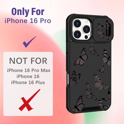 Image of Funermei for iPhone 16 Pro Case - Women Girls Cute Phone Cover Girly Pretty Aesthetic Black Butterfly Unique Design with Camera Cover Funda for Apple for iPhone 16 Pro