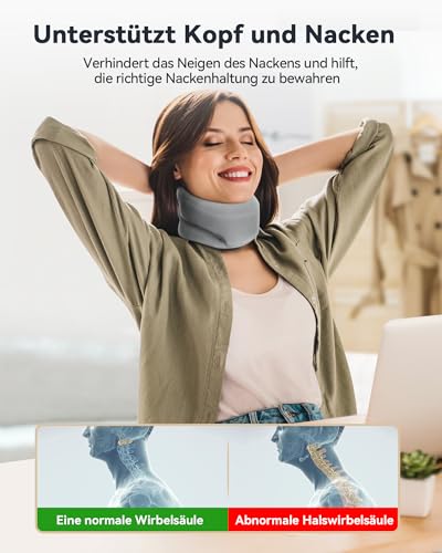 BETOVIN Nackenstütze gegen Nackenschmerzen, Weiche & Verstellbare Halskrause für Schlafen, Neck Support zur Unterstützung der Halswirbelsäule Druckentlastung, für Frauen und Männer(Grau, M)