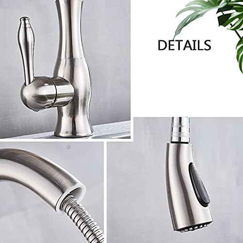 Kitchen Sink Faucet for Bar Farmhouse Commercial, Brass Kitchen Faucet, 5 Color Rotation High Arch Kitchen Sink Faucet, Pull Out Sprayer Hot Cold Water Mixer Tap (Color : Brushed Kitchen Tap)